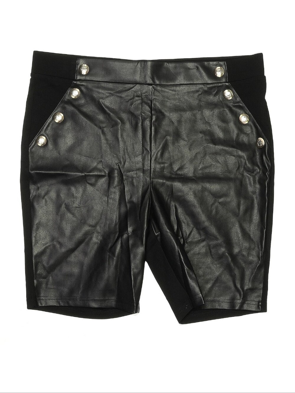 Black Faux Leather Button-Detail Shorts